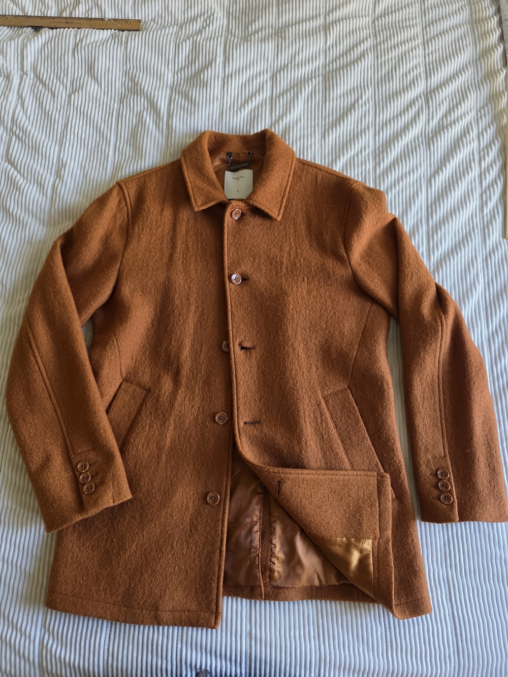 Percival Melton Mens Wool Trench Peacoat Rust Burnt Orange Sherlock